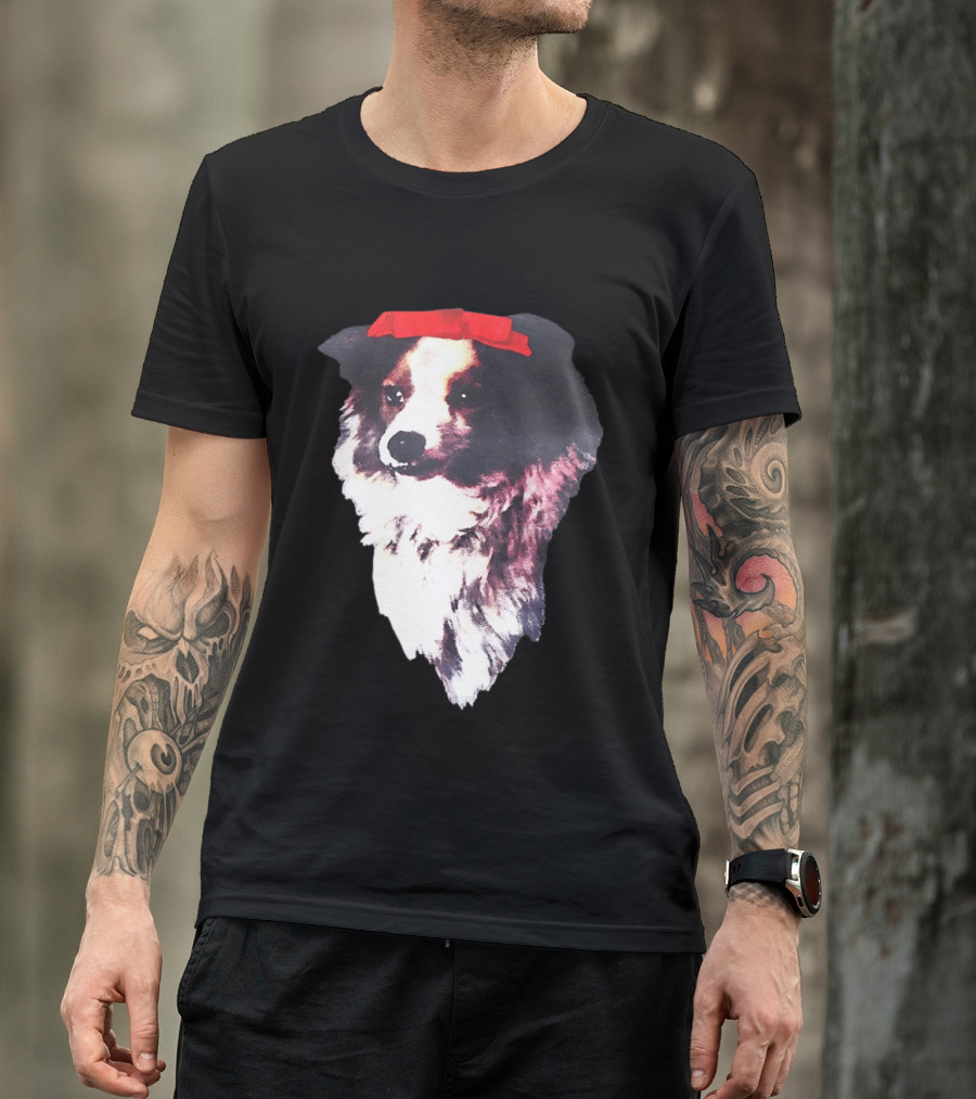 Sabrina Carpenter Collie Dog With Red Bow T-Shirt