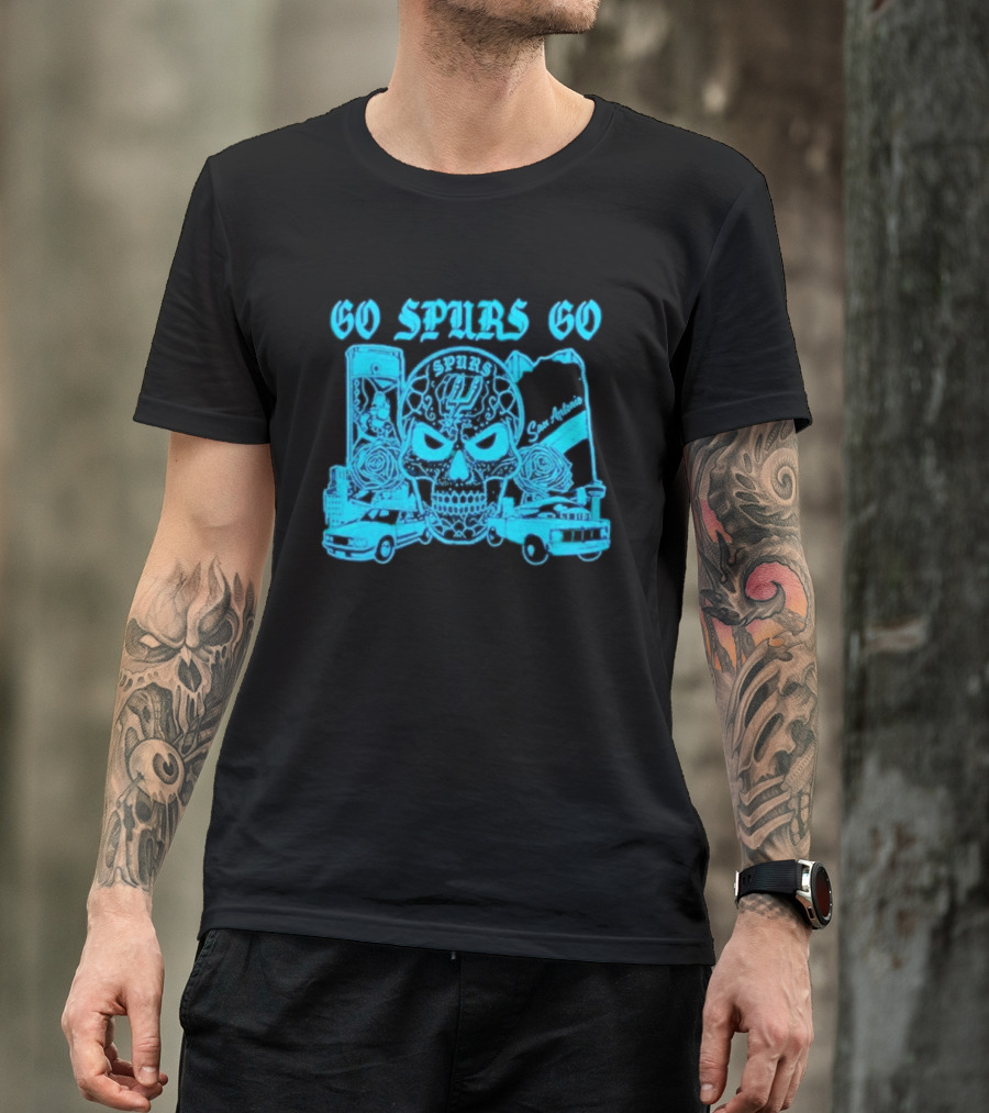 Go Spurs Go San Antonio Spurs NBA Skull And Cars T-Shirt