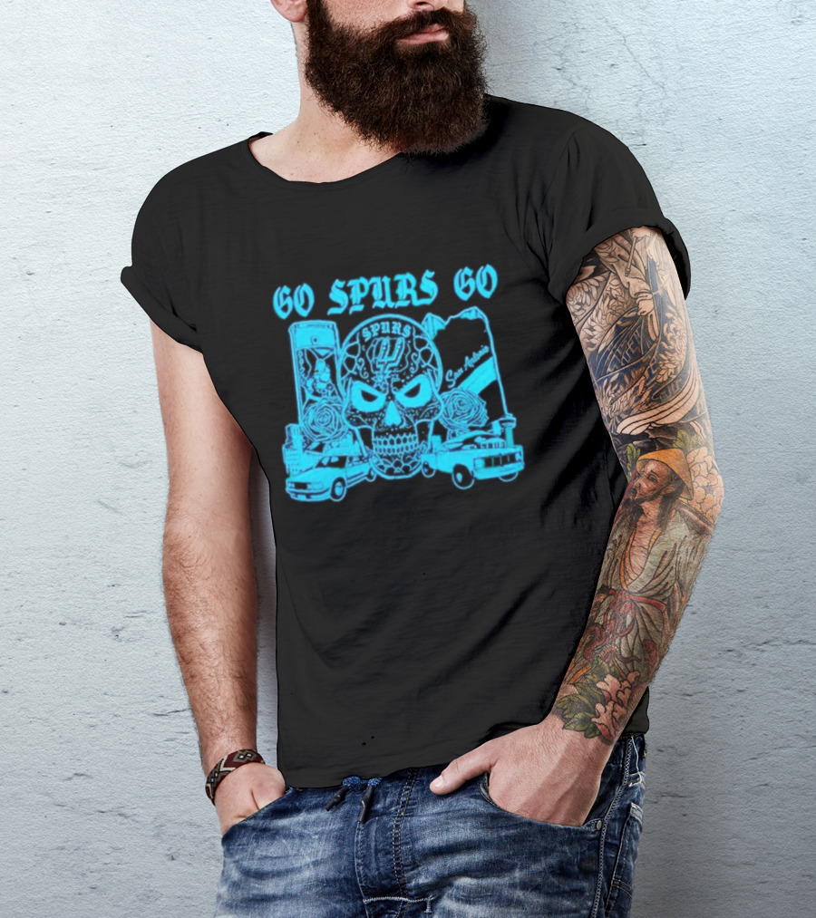 Go Spurs Go San Antonio Spurs NBA Skull And Cars T-Shirt