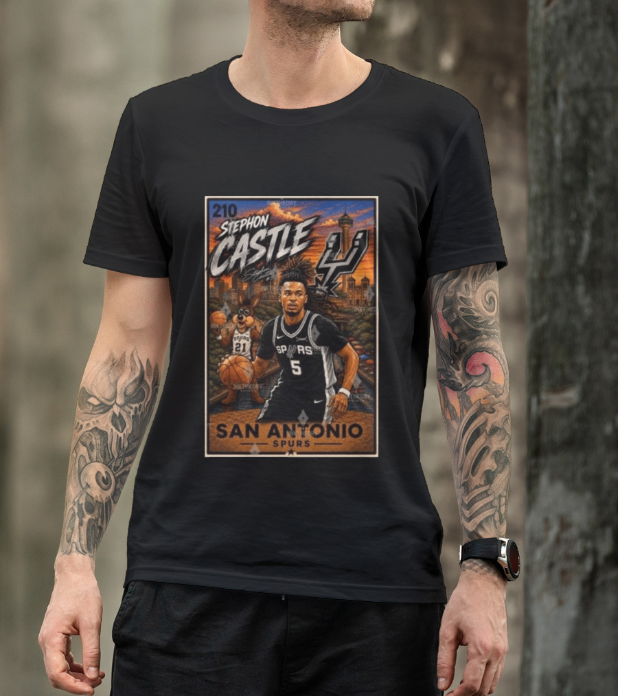 Stephon Castle San Antonio Spurs Player 2026 Card Number 210 Skyline Basketball T-Shirt