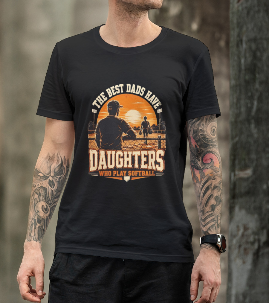 The Best Dads Have Daughters Who Play Softball Vintage Sunset Scene T-Shirt