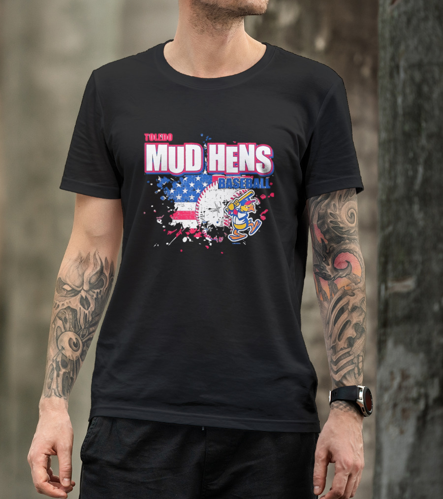 Toledo Mud Hens American Flag Splatter Baseball T-Shirt