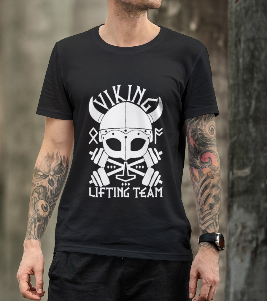 Viking Lifting Team Skull With Barbell And Helmet T-Shirt