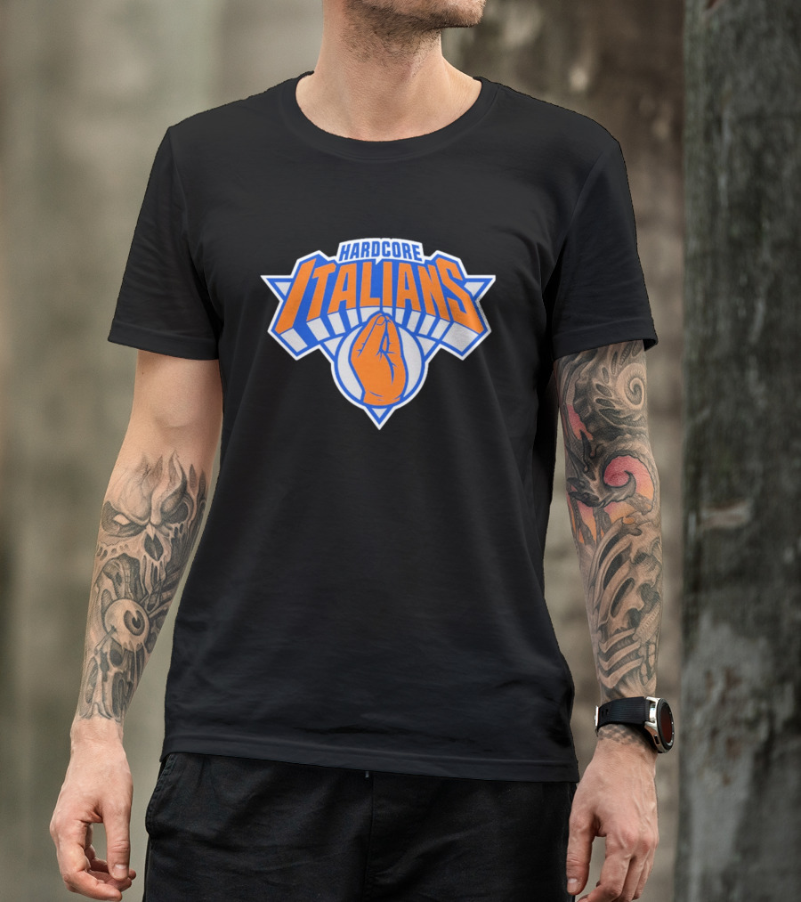 Hardcore Italians NY Knicks Basketball Logo Hand Gesture T-Shirt