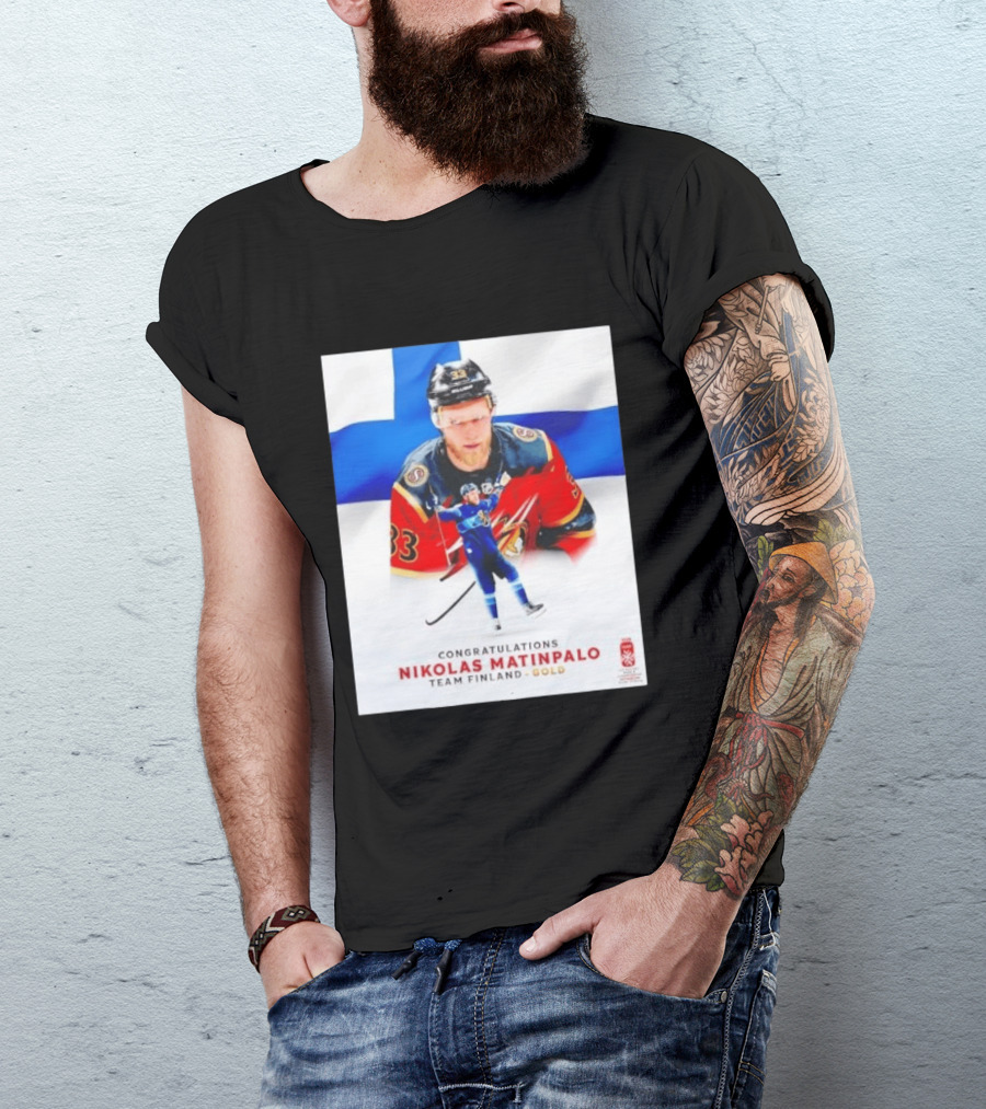 Congratulations Nikolas Matinpalo Team Finland Gold Finnish Flag Ice Hockey Celebration T-Shirt