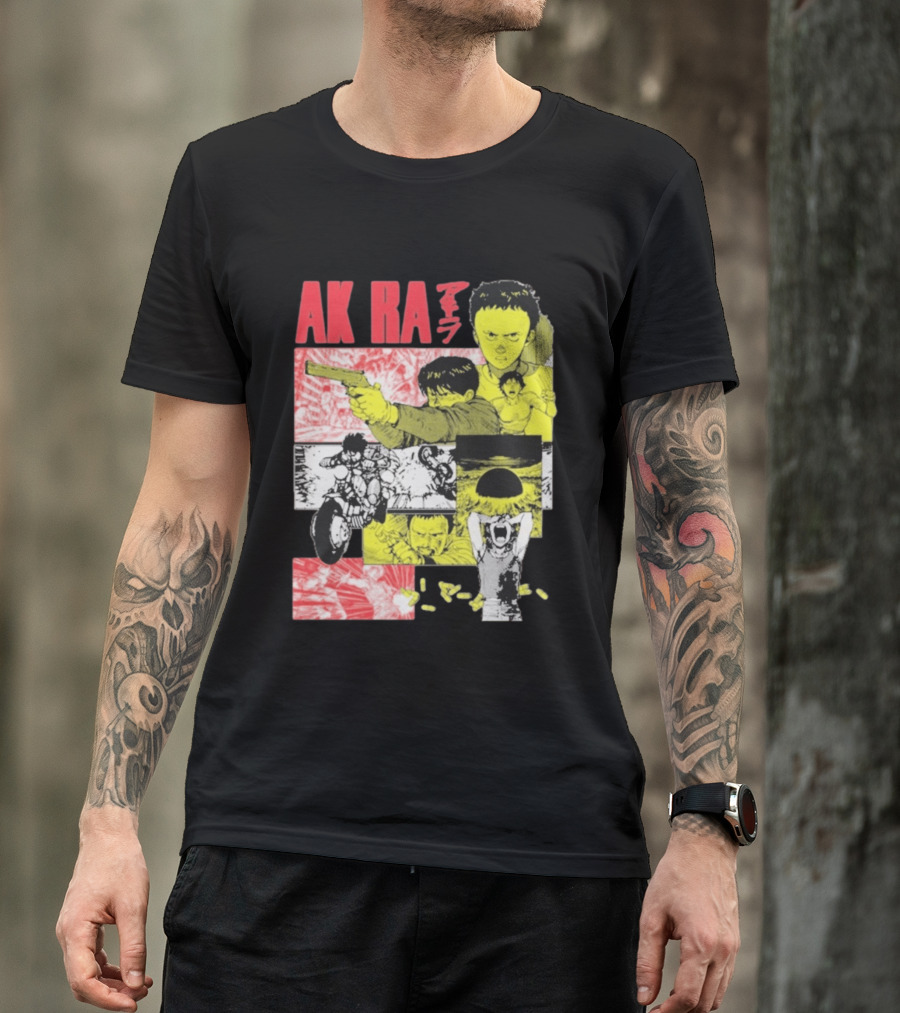 Akira Manga Panels Gun Motorcycle Explosion Red Yellow T-Shirt