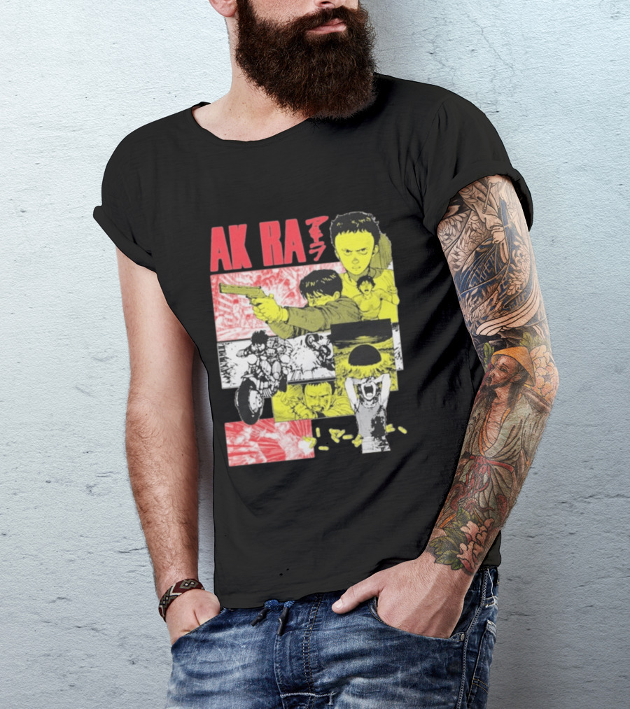 Akira Manga Panels Gun Motorcycle Explosion Red Yellow T-Shirt
