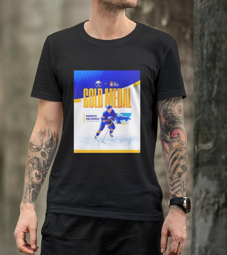 Konsta Helenius Team Finland 2023 Gold Medal Hockey T-Shirt