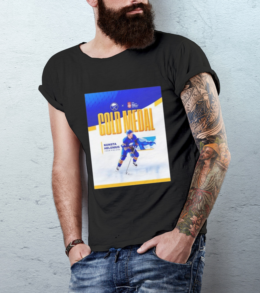 Konsta Helenius Team Finland 2023 Gold Medal Hockey T-Shirt