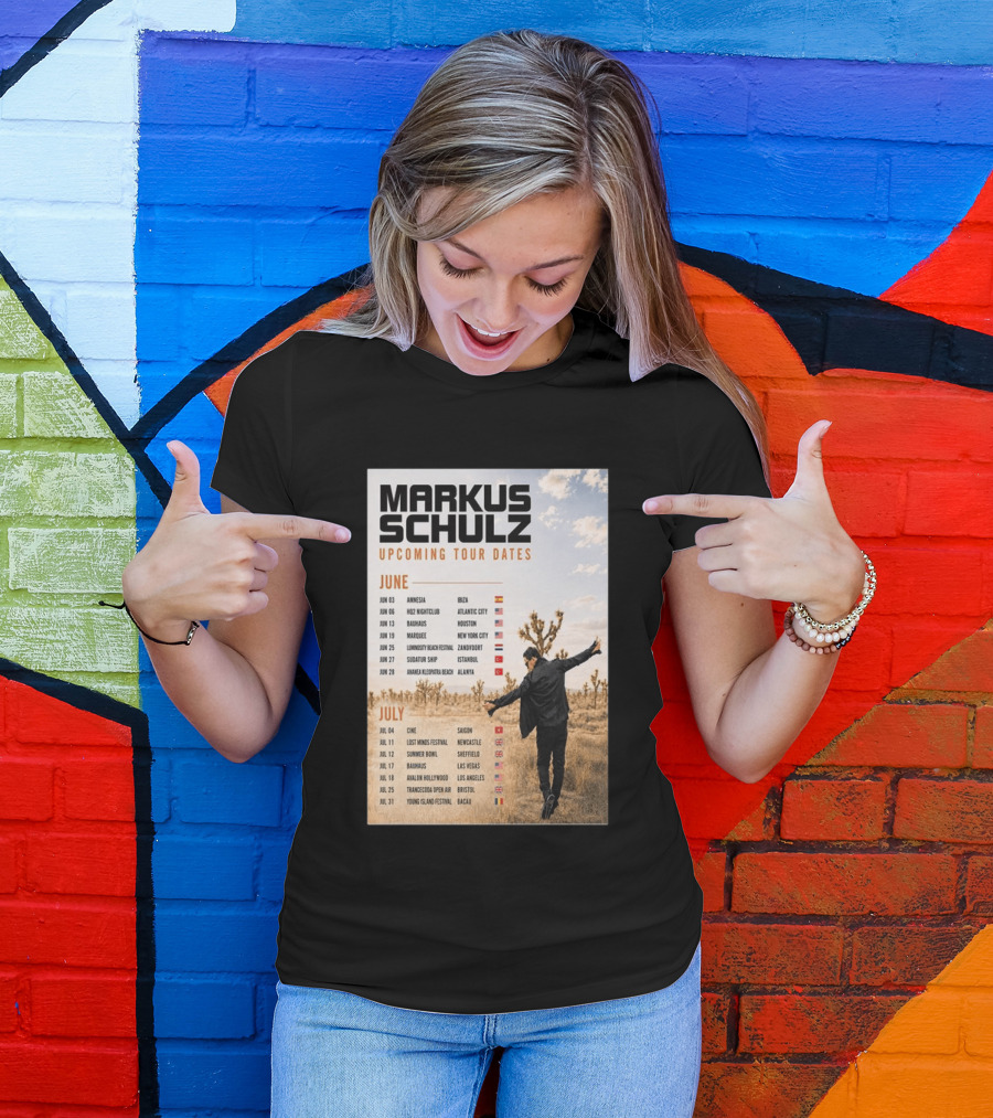 Markus Schulz Upcoming Tour Dates June July 2026 Ibiza Atlantic City Houston Las Vegas T-Shirt