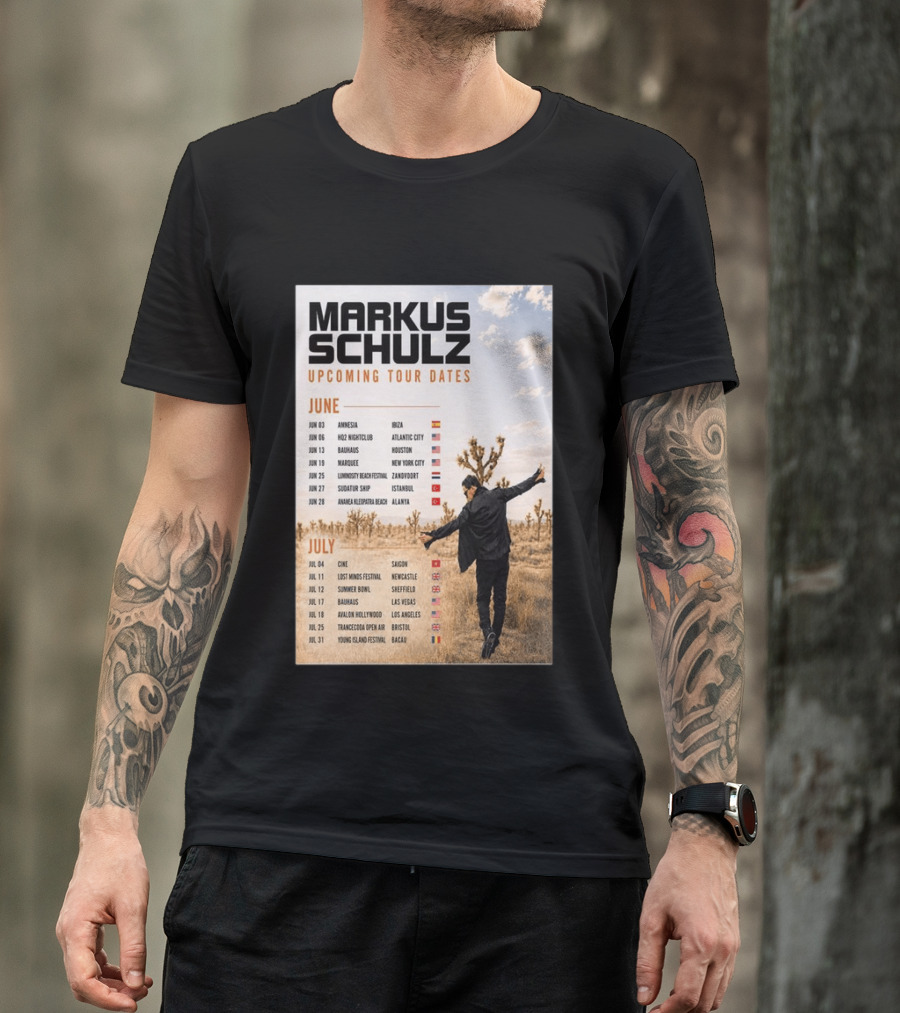 Markus Schulz Upcoming Tour Dates June July 2026 Ibiza Atlantic City Houston Las Vegas T-Shirt