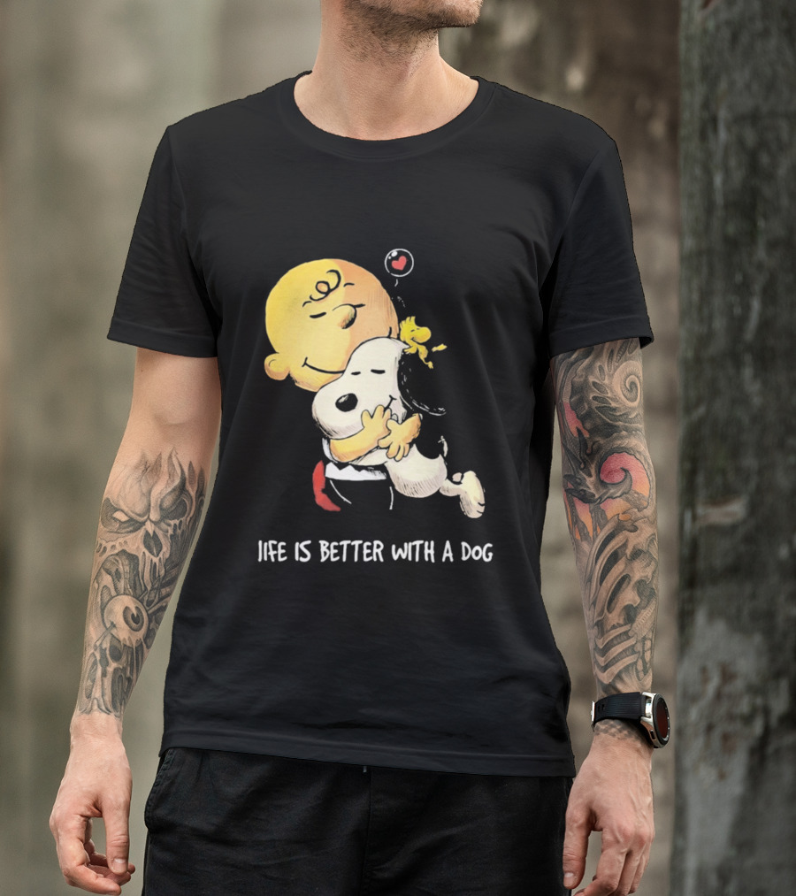 Snoopy Charlie Brown Life Is Better With A Dog Hugging Heart T-Shirt