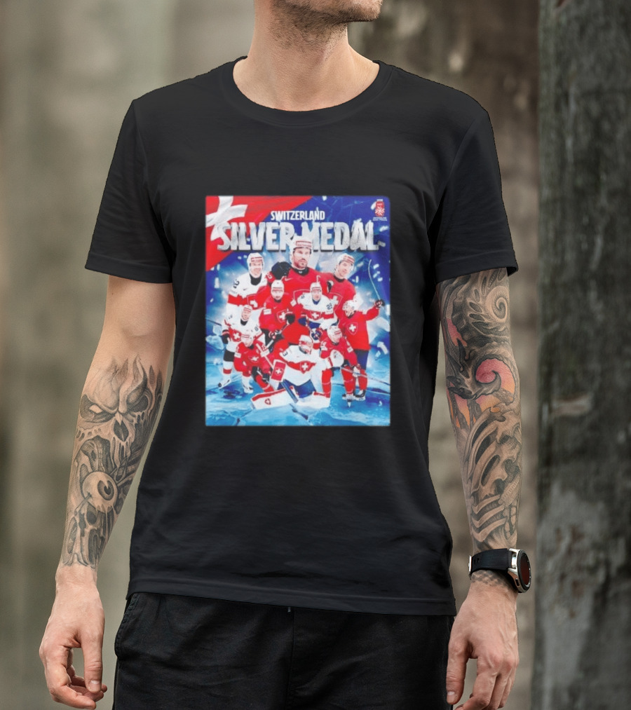 Switzerland Silver Medal 2026 IIHF Men's Ice Hockey Team Victory Celebration T-Shirt