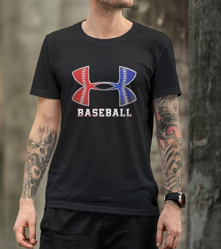 Under Armour Baseball Red Blue Stitch Performance Men T-Shirt