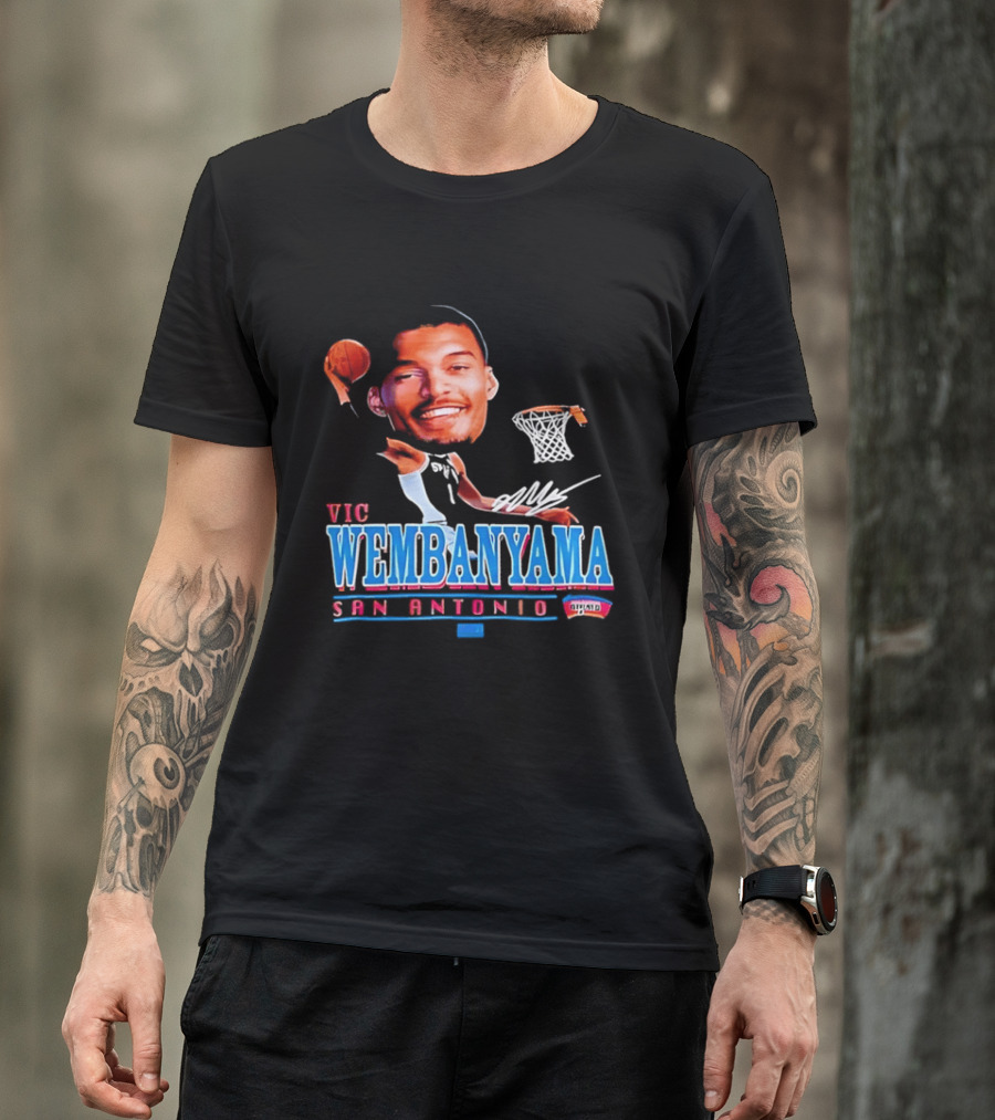 Vic Wembanyama Dunking San Antonio Spurs Autograph T-Shirt