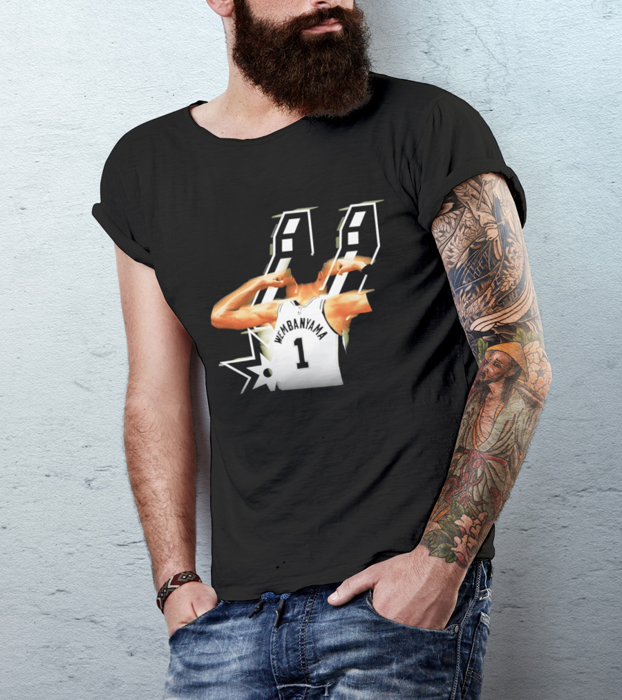 Wembanyama Flexing Back View Number 1 San Antonio Spurs NBA T-Shirt