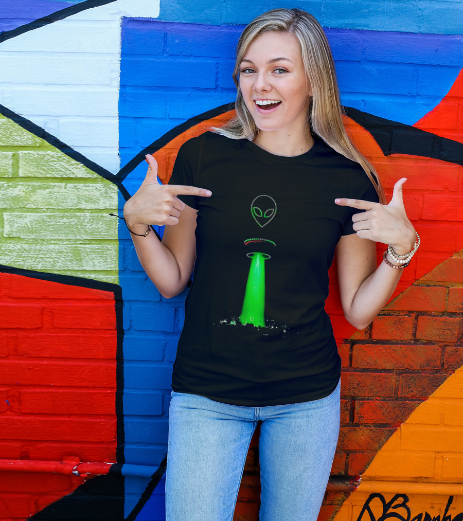 Alien Beam Over City Night Skyline Glow T-Shirt