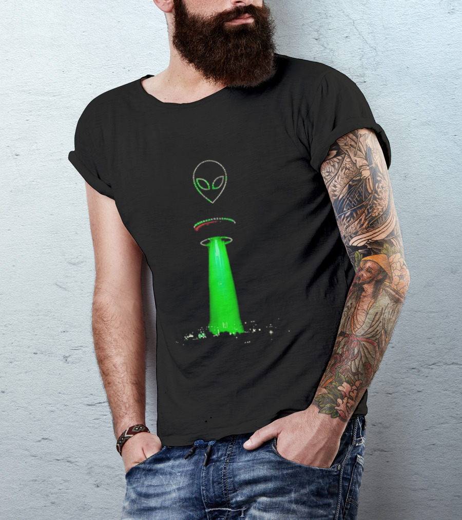 Alien Beam Over City Night Skyline Glow T-Shirt