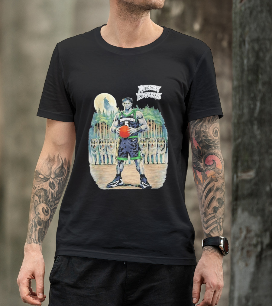 Anthony Edwards Timberwolves Basketball Player With Wolves Moon T-Shirt