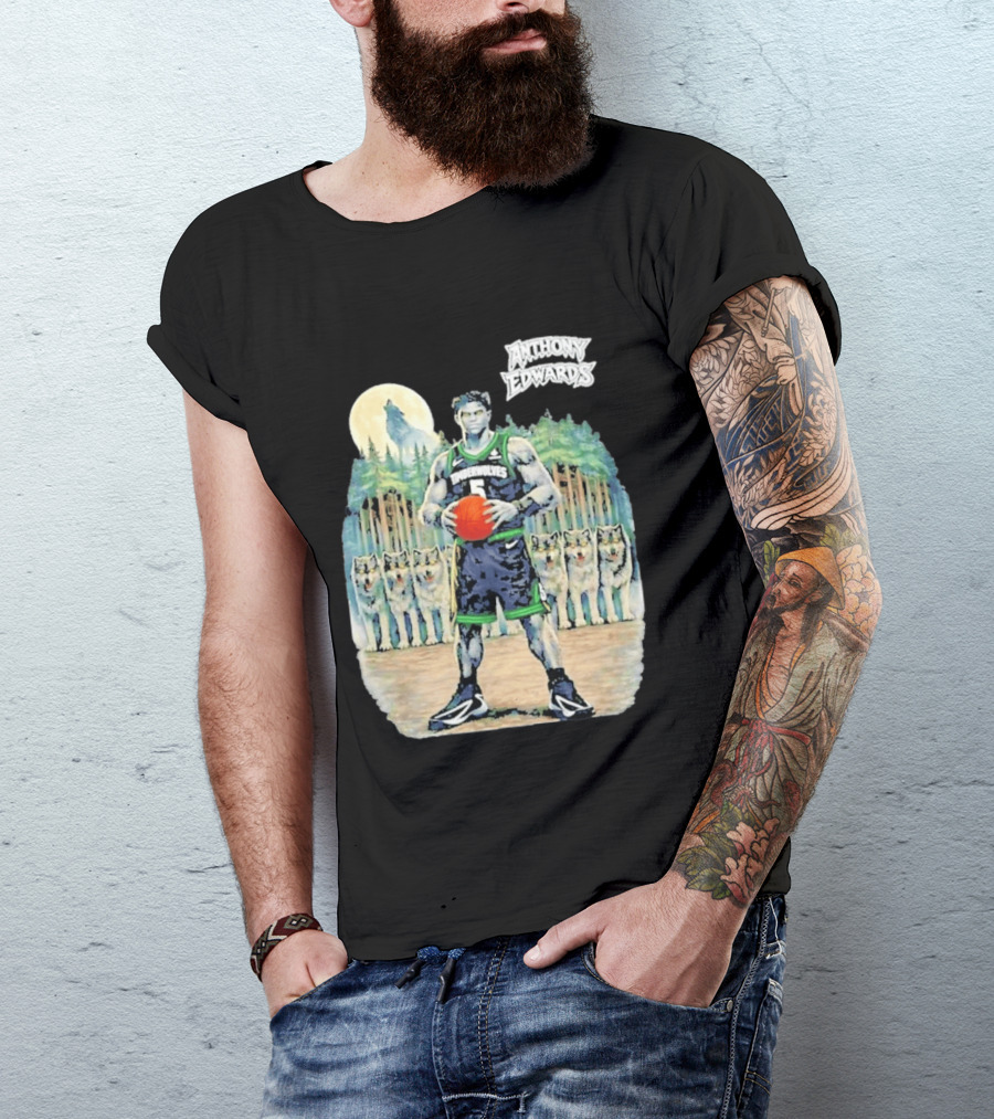 Anthony Edwards Timberwolves Basketball Player With Wolves Moon T-Shirt