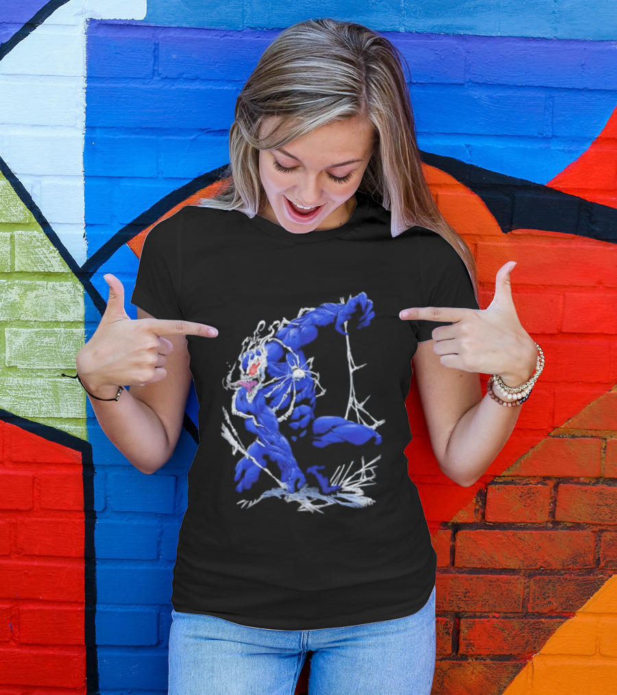 Marvel Blue Venom Symbiote Crouching Dynamic Pose T-Shirt