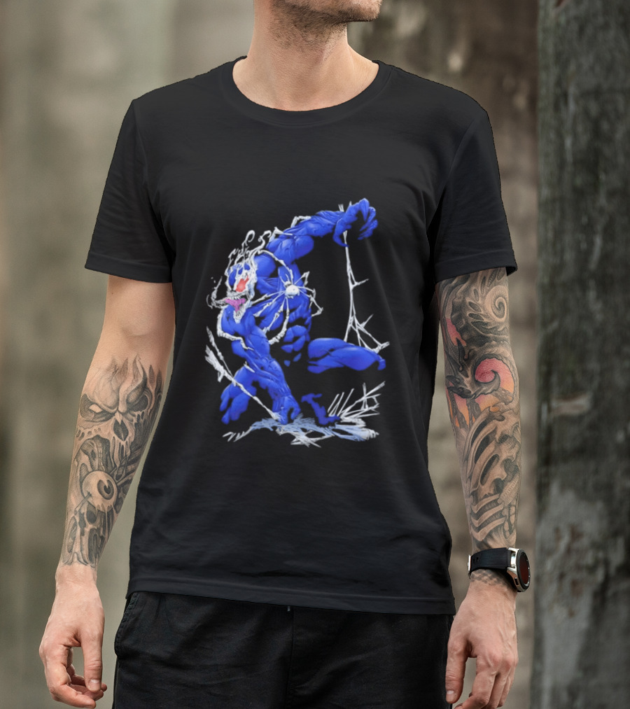 Marvel Blue Venom Symbiote Crouching Dynamic Pose T-Shirt