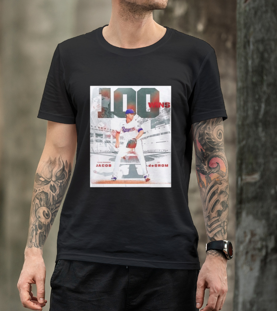 Texas Rangers Jacob DeGrom 100 Wins Achievement Baseball Celebration T-Shirt