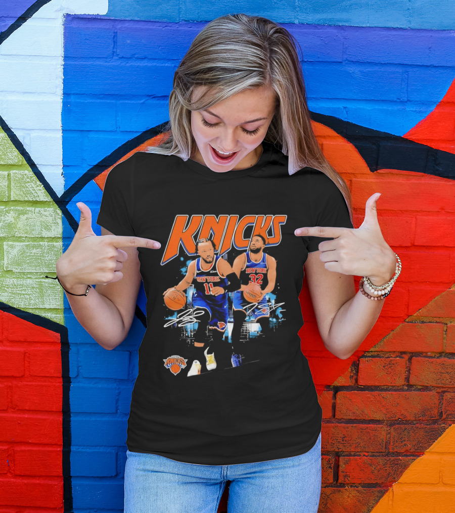 New York Knicks Jalen Brunson 11 Karl Anthony Towns 32 Dribbling Skills T-Shirt