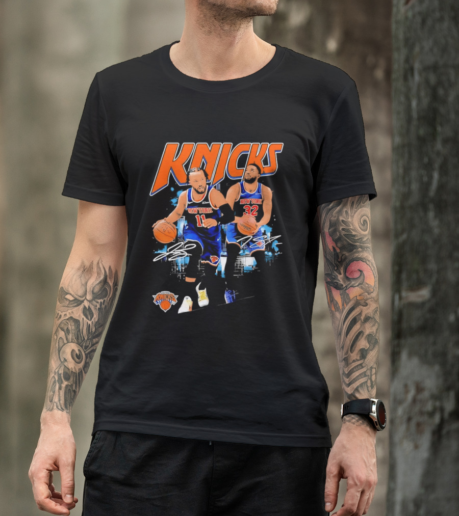 New York Knicks Jalen Brunson 11 Karl Anthony Towns 32 Dribbling Skills T-Shirt