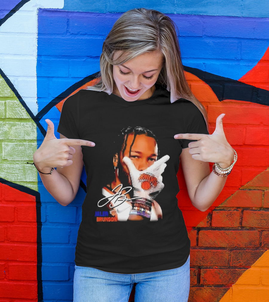 Jalen Brunson Knicks Gesture With Glove And JB Signature T-Shirt
