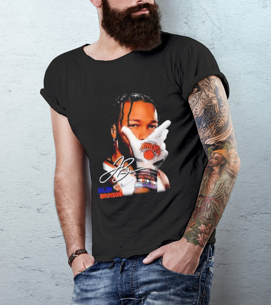 Jalen Brunson Knicks Gesture With Glove And JB Signature T-Shirt