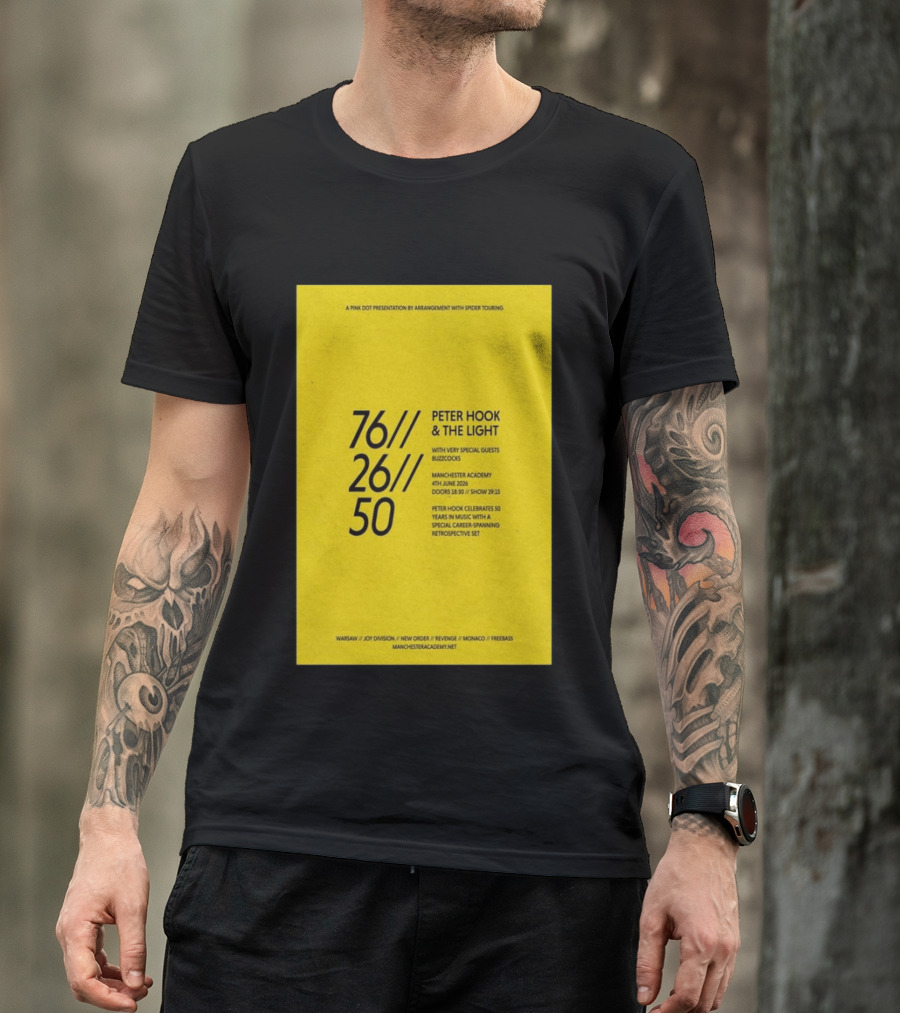 Peter Hook & The Light 76 26 50 Manchester Academy Buzzcocks Retrospective Set T-Shirt