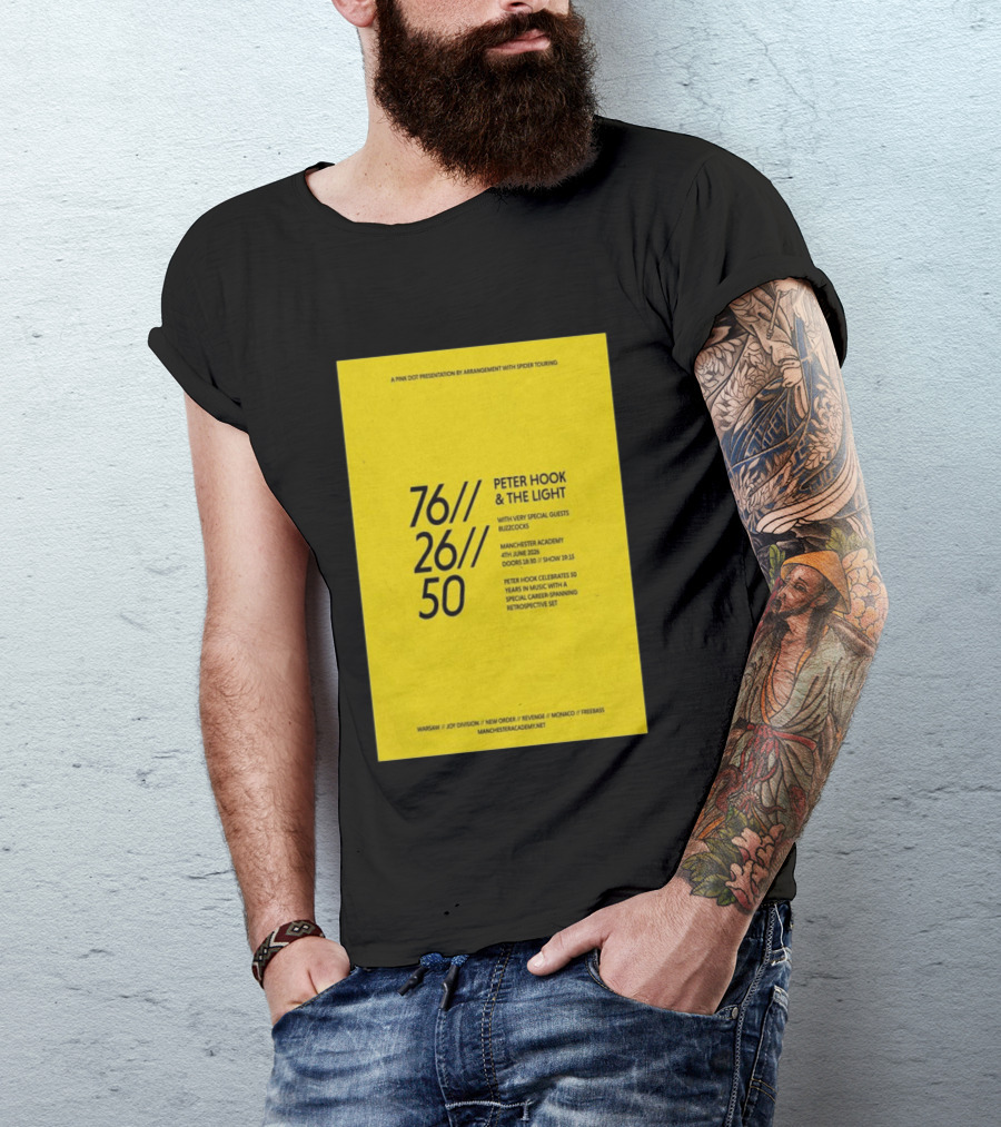 Peter Hook & The Light 76 26 50 Manchester Academy Buzzcocks Retrospective Set T-Shirt