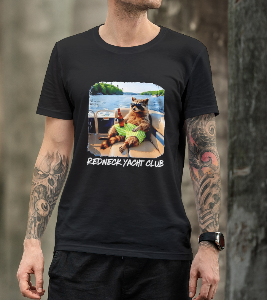 Redneck Yacht Club Raccoon Relaxing With Beer On A Boat T-Shirt