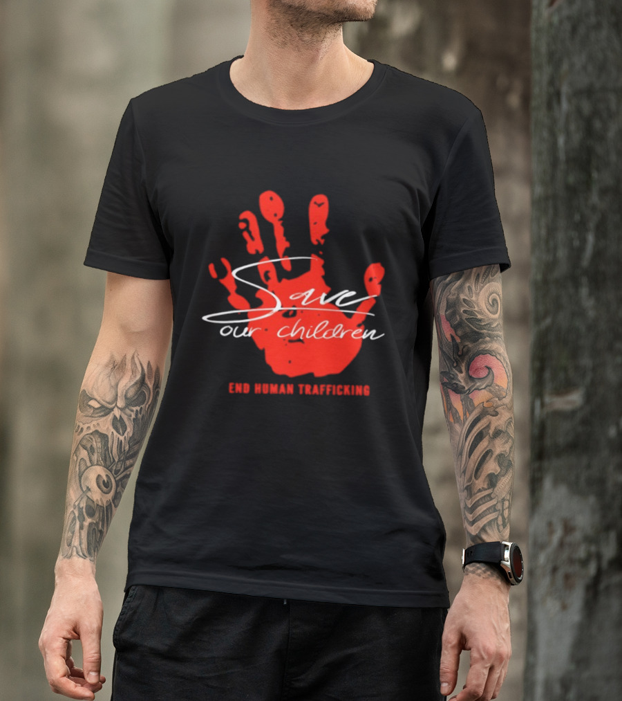 Save Our Children Red Handprint End Human Trafficking T-Shirt