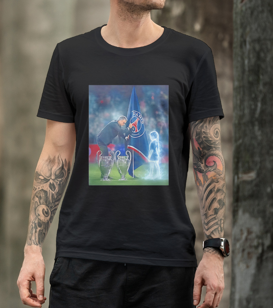 Paris Saint Germain Luis Enrique UEFA Trophies Team Flag T-Shirt