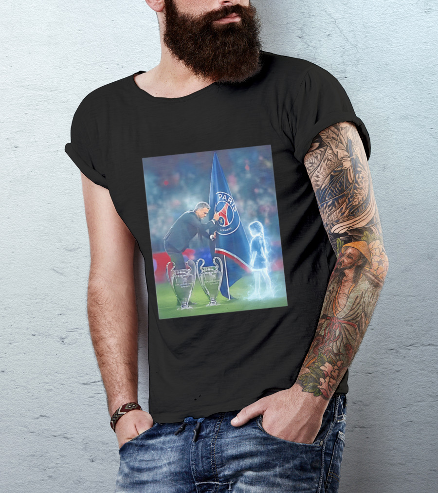 Paris Saint Germain Luis Enrique UEFA Trophies Team Flag T-Shirt