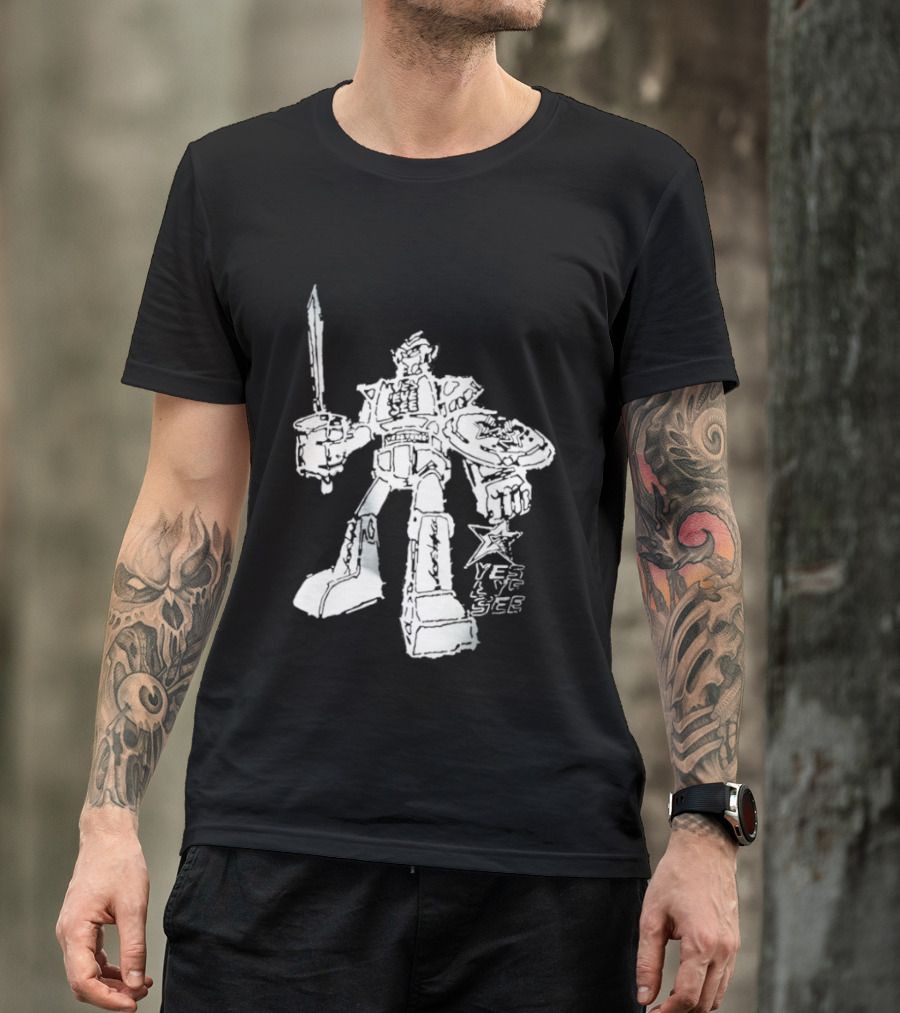 Yes Eye See Robot With Sword Shield Star T-Shirt