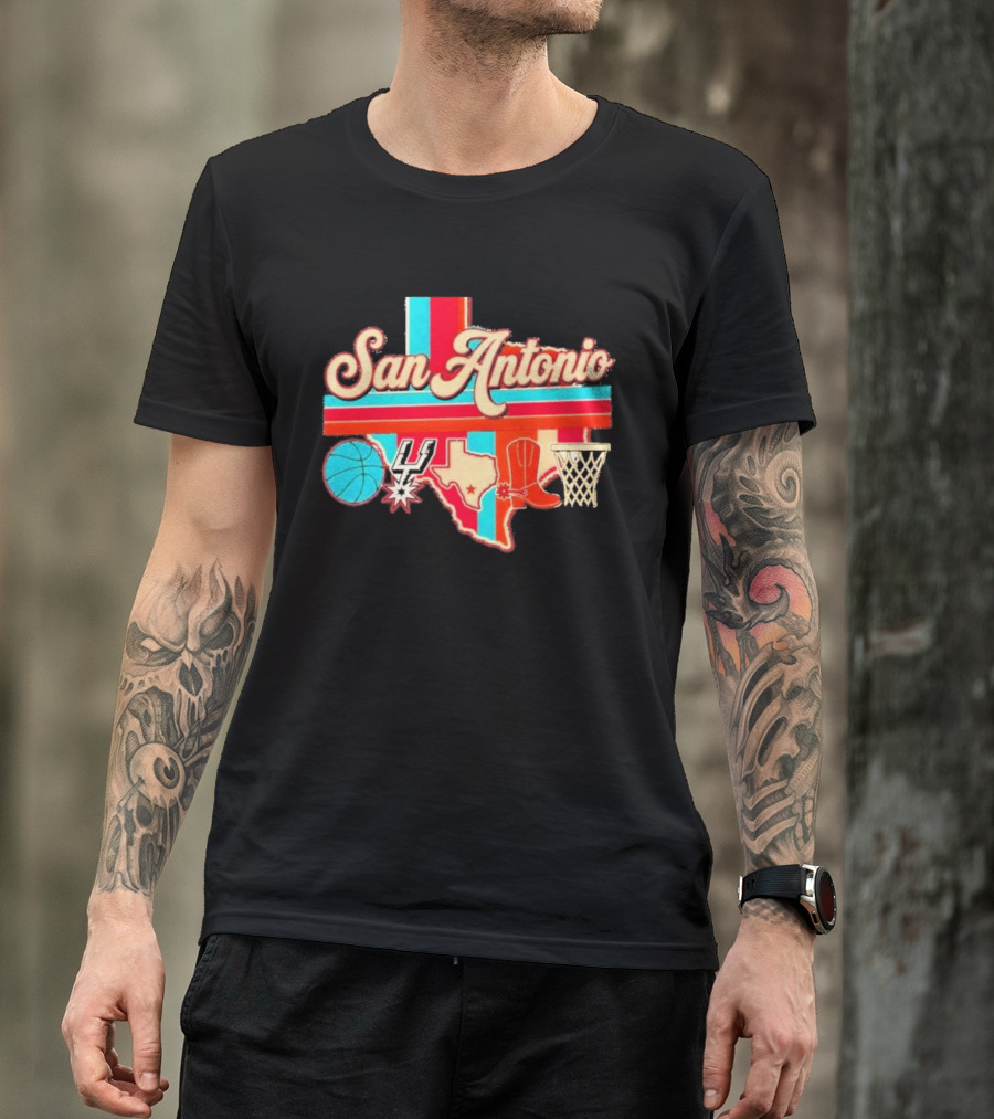 San Antonio Spurs Basketball Texas Map Iconography 2026 T-Shirt