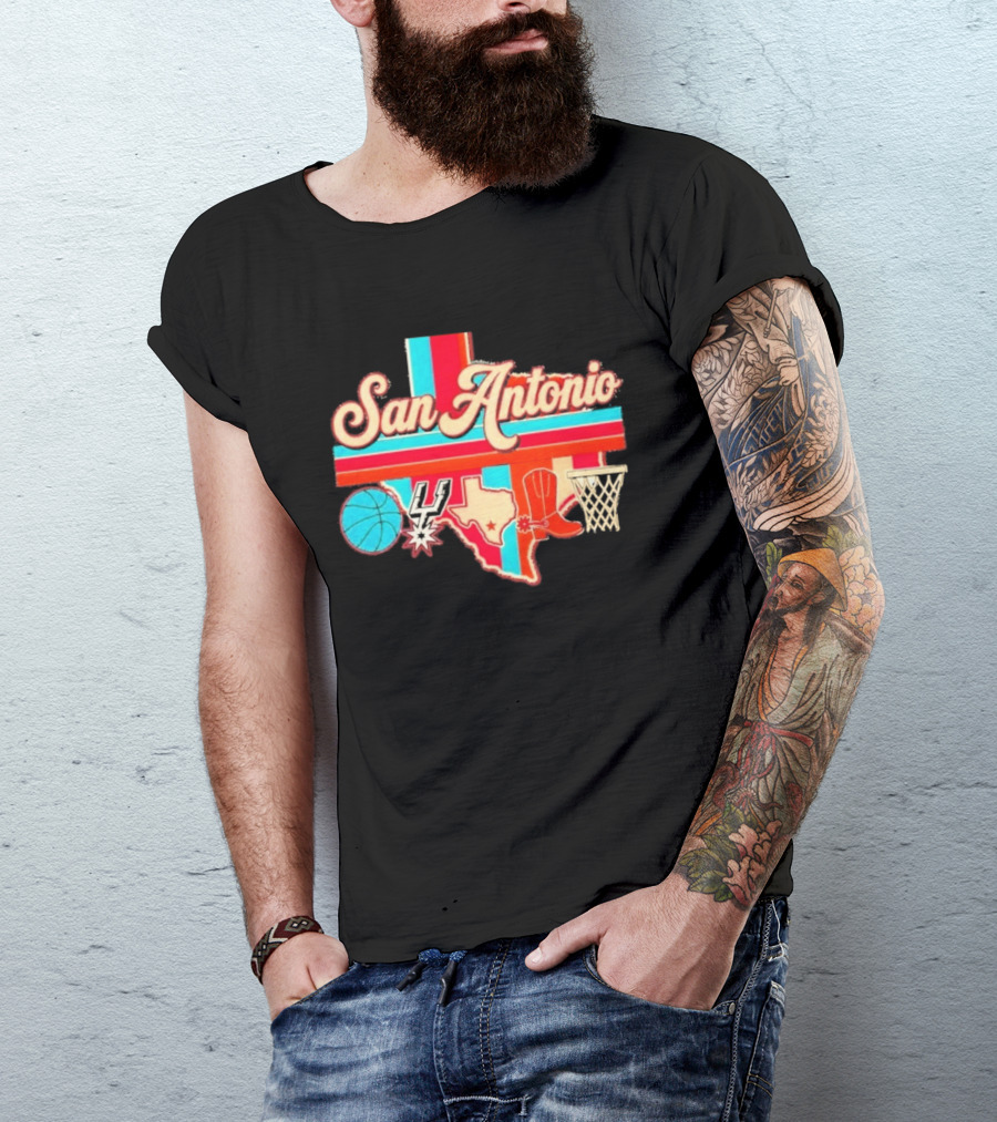 San Antonio Spurs Basketball Texas Map Iconography 2026 T-Shirt