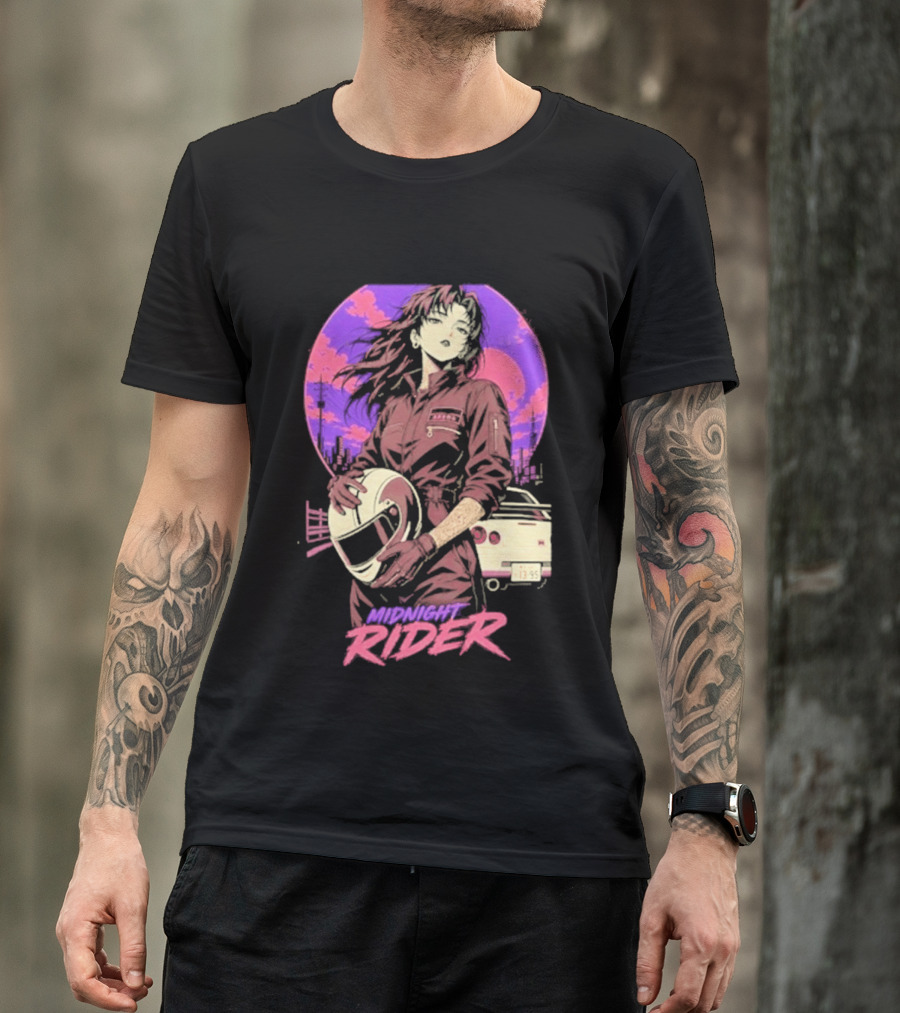 Midnight Rider Girl Racing Vintage 80s Style Retro Sunset Car Helmet T-Shirt