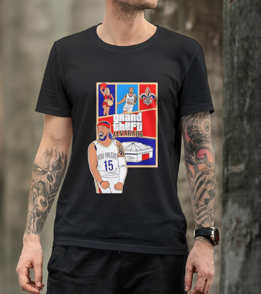 Grand Theft Alvarado New Orleans NOLA 15 Fleur De Lis Basketball T-Shirt