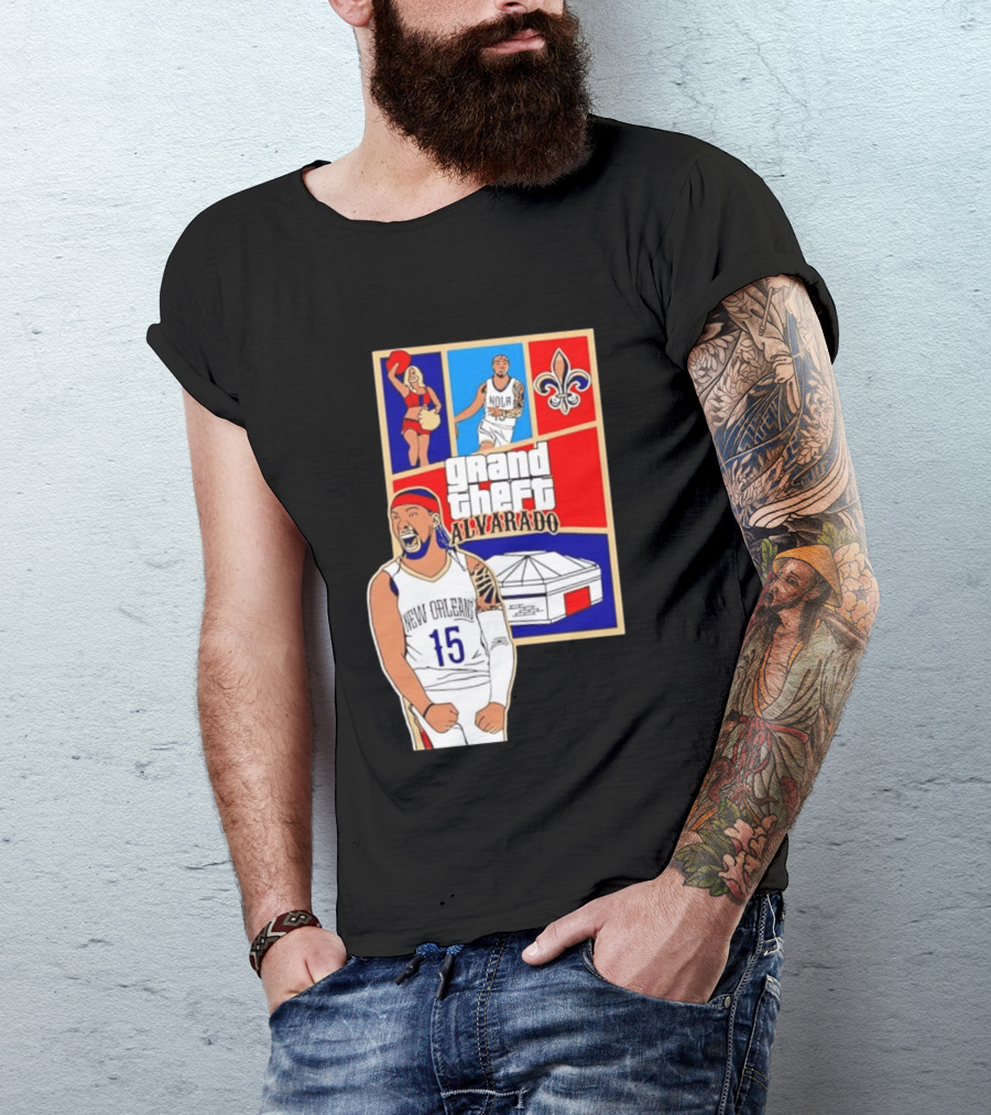 Grand Theft Alvarado New Orleans NOLA 15 Fleur De Lis Basketball T-Shirt