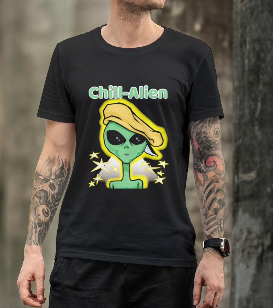Chill Alien Beret Hat Stars Glow T-Shirt