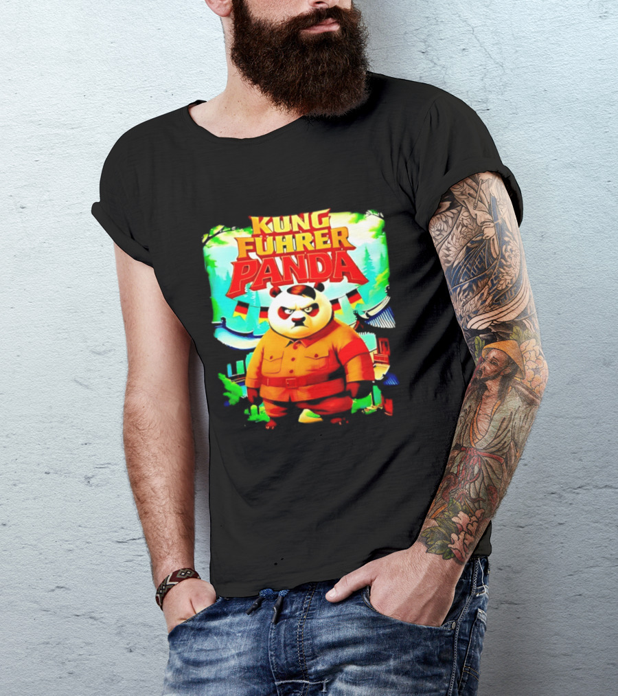 Kung Fuhrer Panda Military Styled Bear With Flags T-Shirt