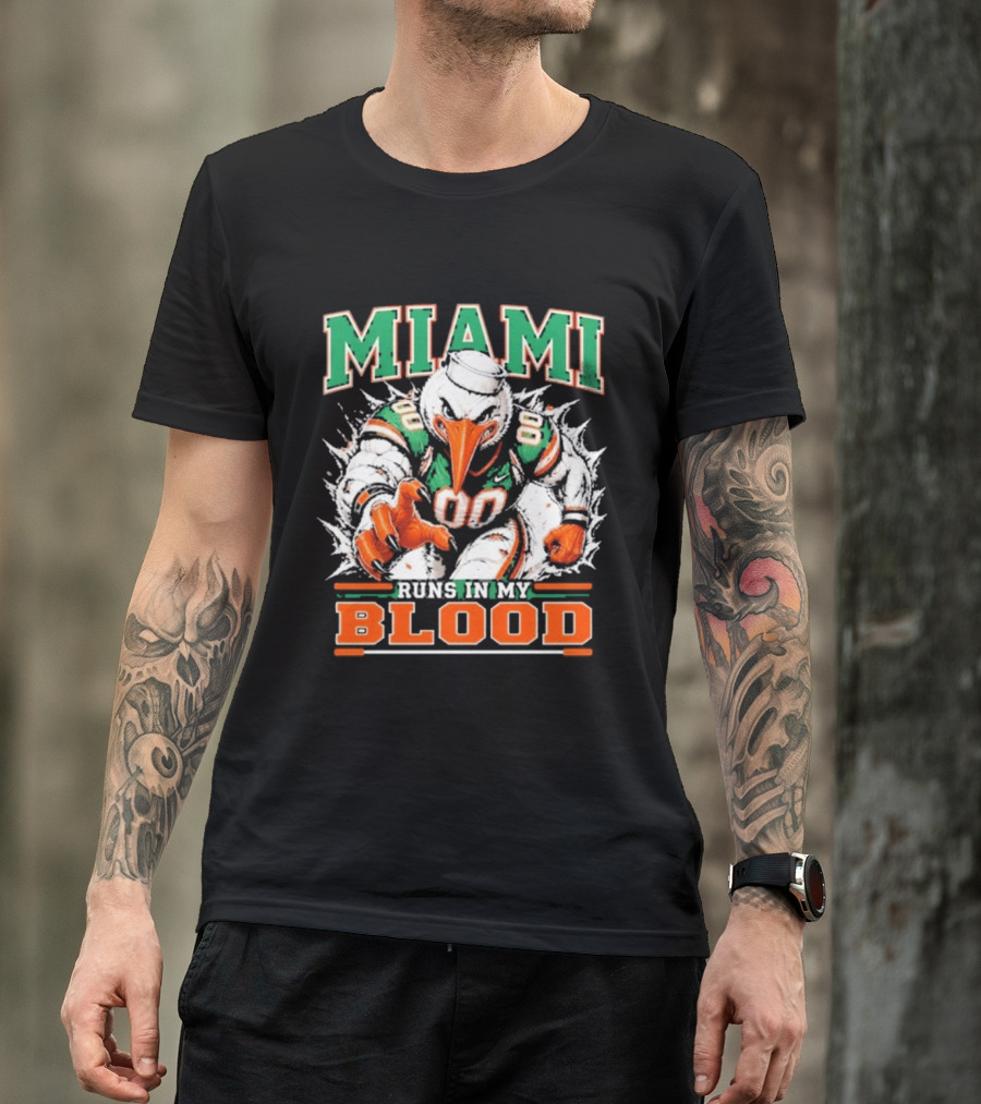 Miami Hurricanes Runs In My Blood Sebastian The Ibis NCAA Football T-Shirt