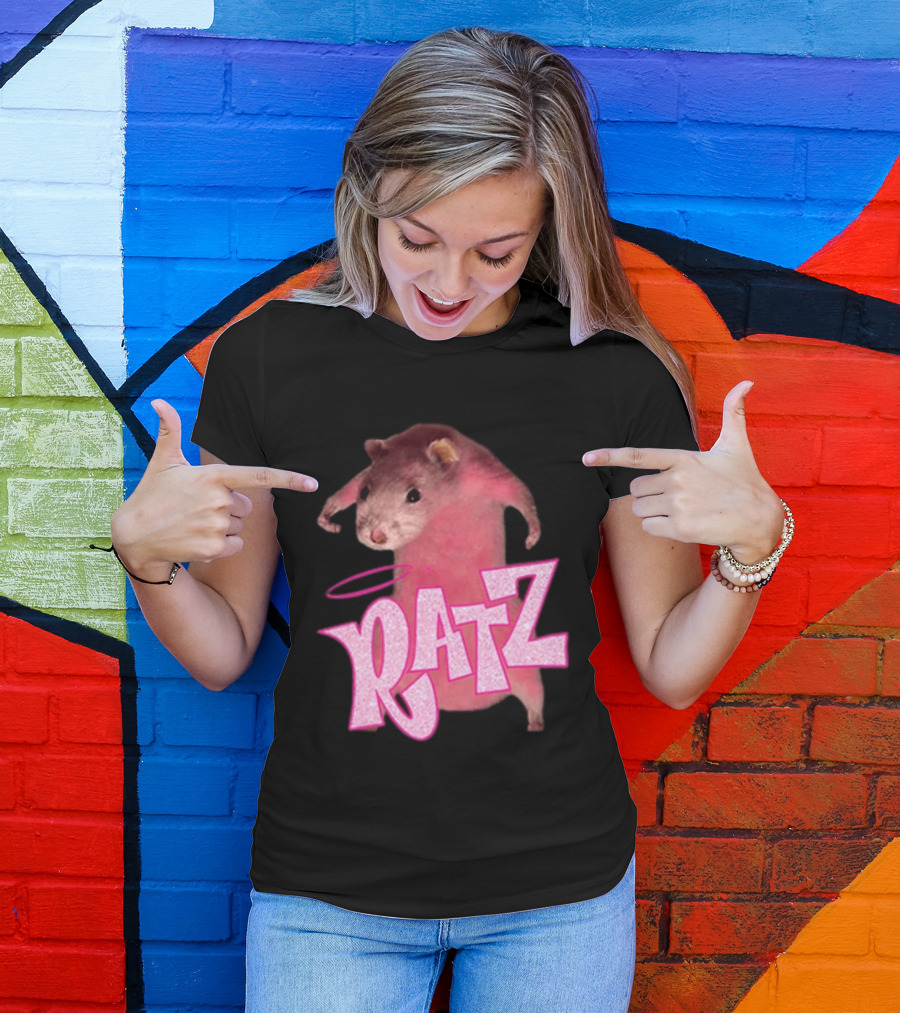 Ratz Pink Rat Meme Funny Text Bold Letters Halo T-Shirt