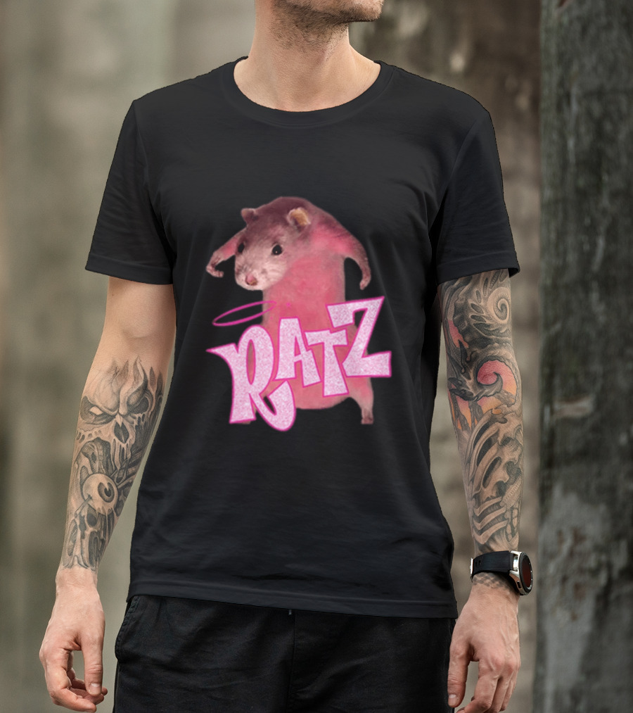 Ratz Pink Rat Meme Funny Text Bold Letters Halo T-Shirt