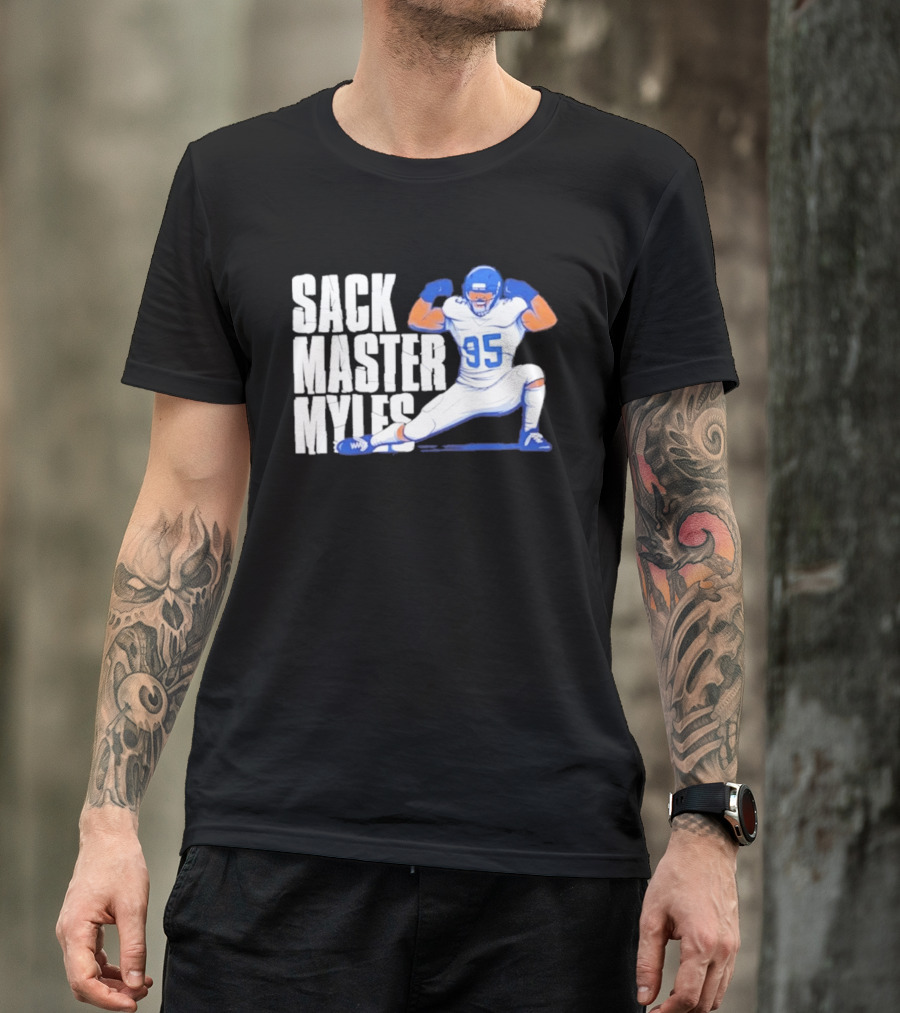 Myles 95 Sack Master Football Pose T-Shirt
