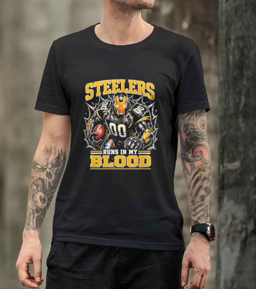 Steelers Runs In My Blood Iron Man Football Fusion T-Shirt